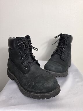 Timberland Black Leather Padded Collar Boots